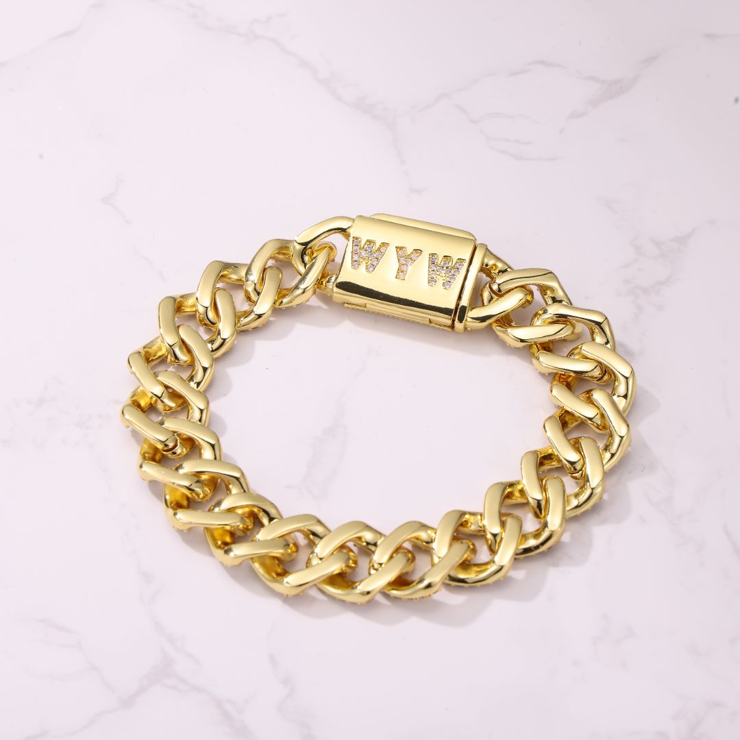 14MM Cuban Yellow Gold Bracelet