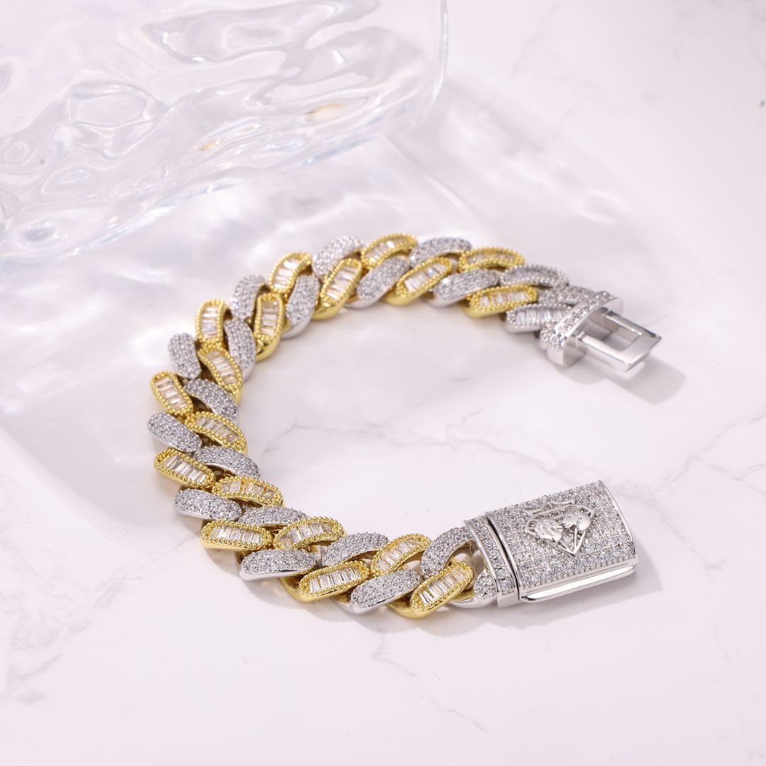 14MM Baguette & Diamond Two Tone Bracelet