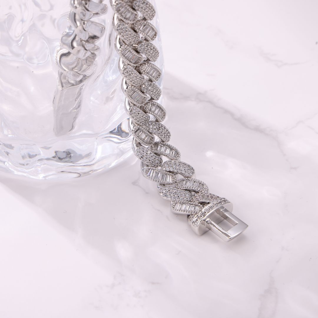 14MM Baguette & Diamond White Gold Bracelet