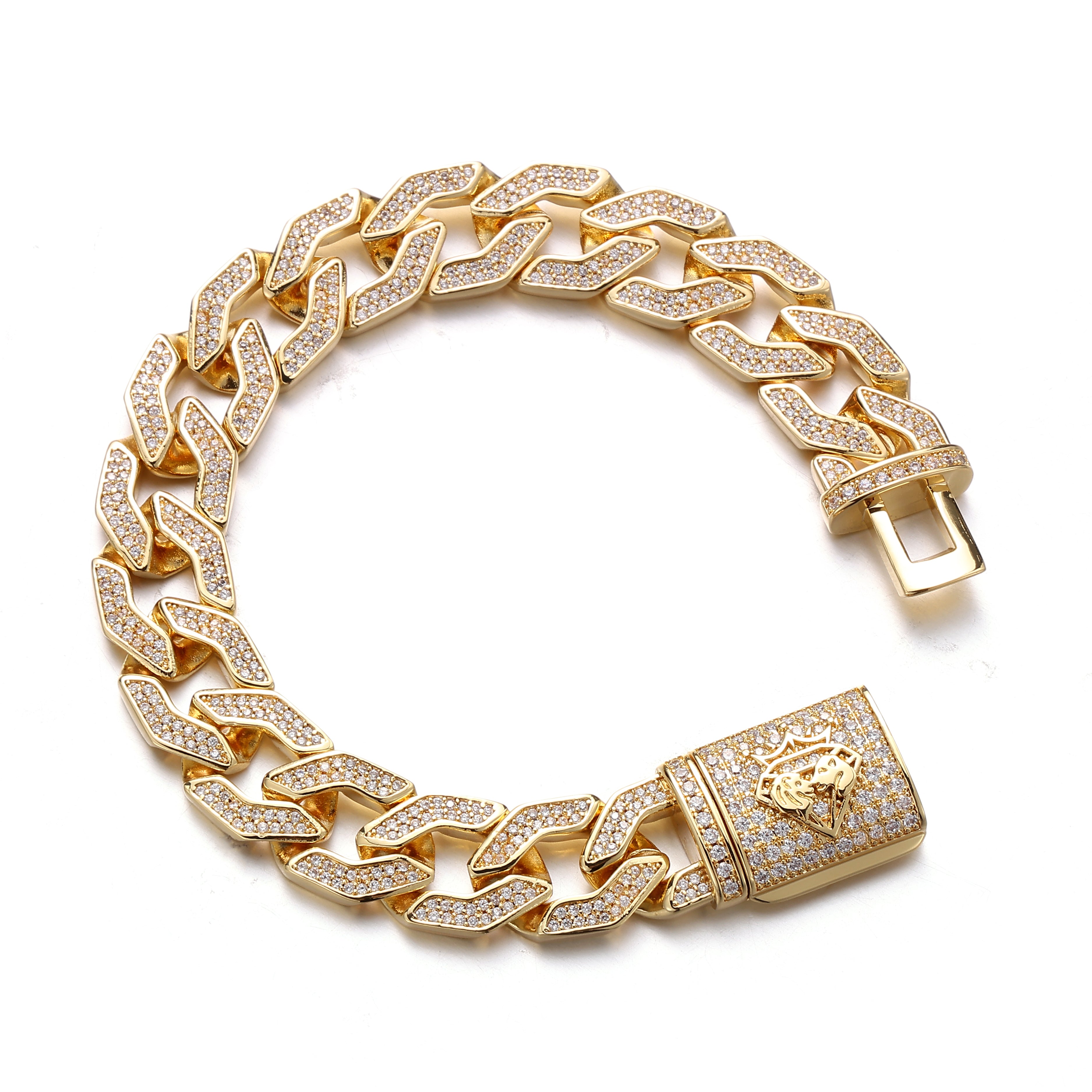 14MM Yellow Gold Pave Cuban Bracelet
